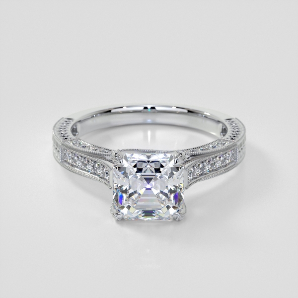 Lab Grown Diamond Asscher Cut Vintage-Style Engagement Ring