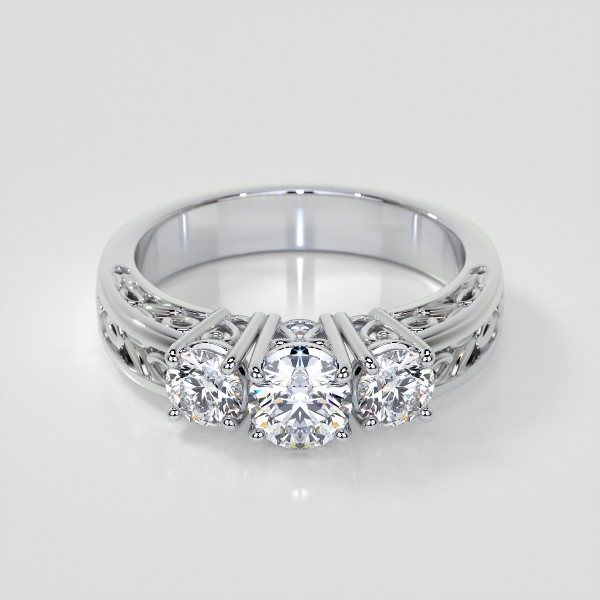 Lab Grown Diamond Round Cut Three-Stone Filigree Engagement Ring