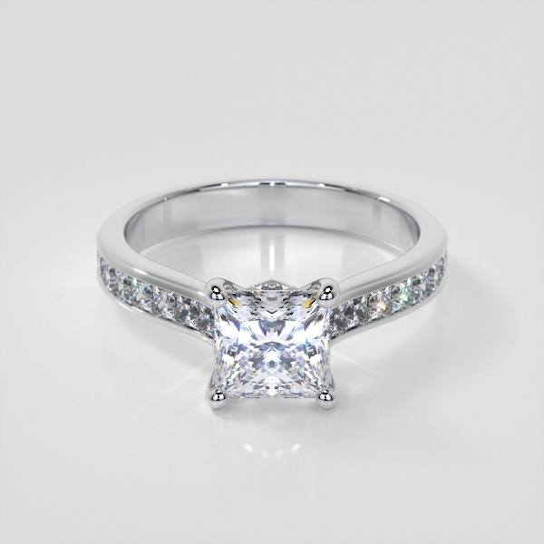 Lab Grown Diamond Princess Cut Channel Set Cathedral Style Engagement Ring