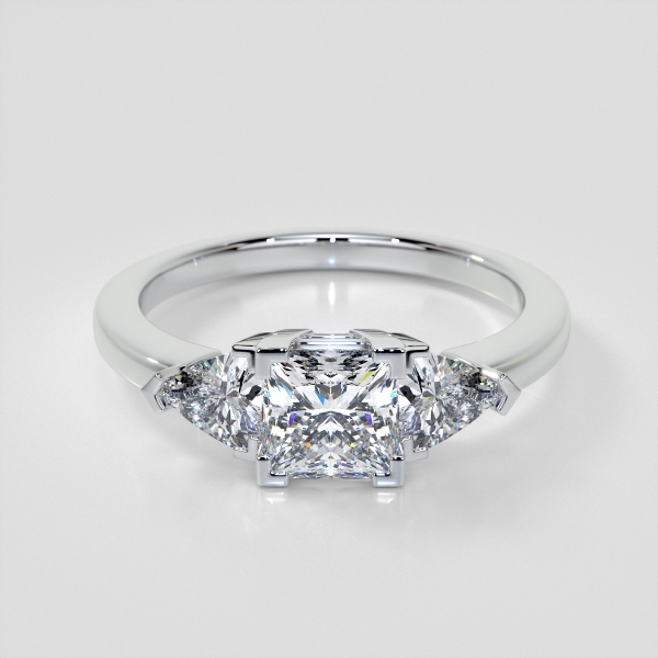 Lab Grown Diamond Princess Cut Three-Stone Engagement Ring With Trillion Accents