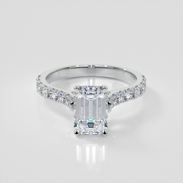 Lab Grown Diamond Emerald Cut Cathedral Scallop Style Engagement Ring With Accents