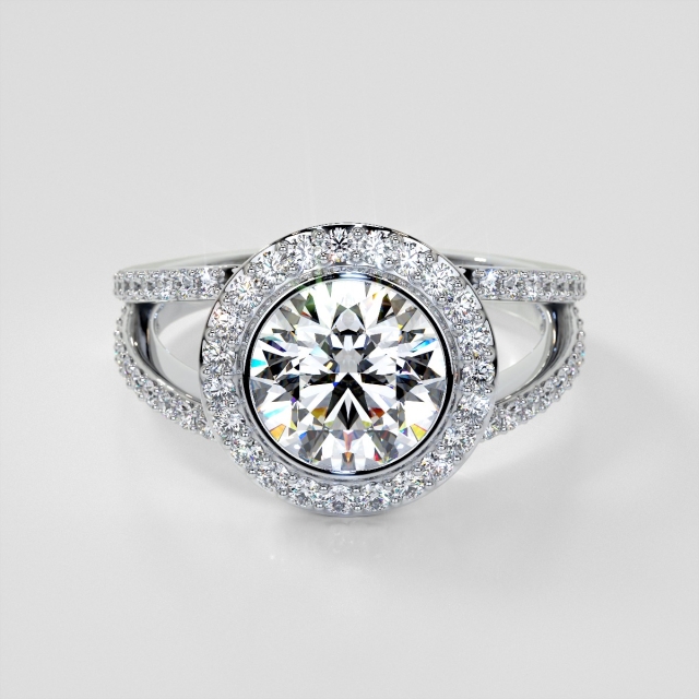 Lab Grown Diamond Round Cut Split Shank Halo Engagement Ring