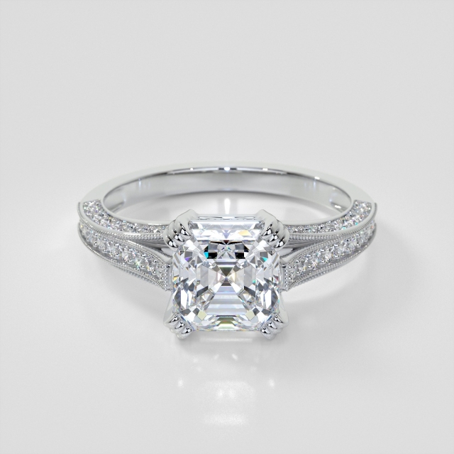 Lab Grown Diamond Tapered Cathedral Asscher Cut Engagement Ring
