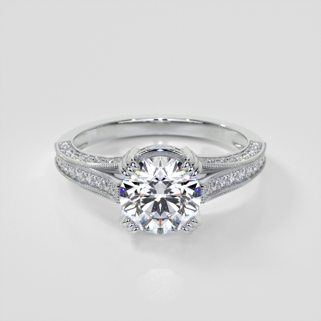 Lab Grown Diamond Round Cut Crown Cathedral Engagement Ring