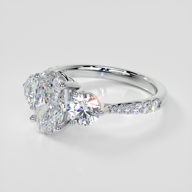 Lab Grown Diamond Oval Cut Three-Stone Engagement Ring with Accents