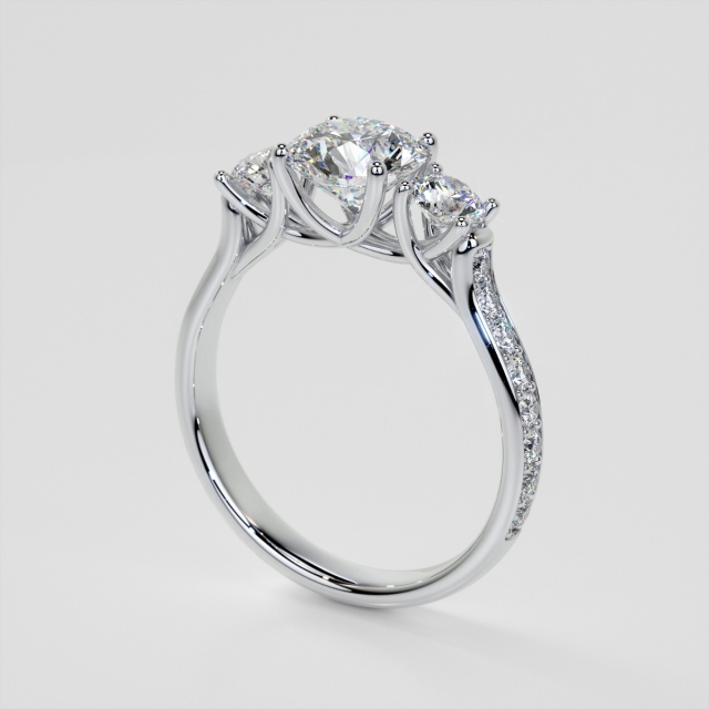Lab Grown Diamond Round Cut Three Stone Trellis Engagement Ring
