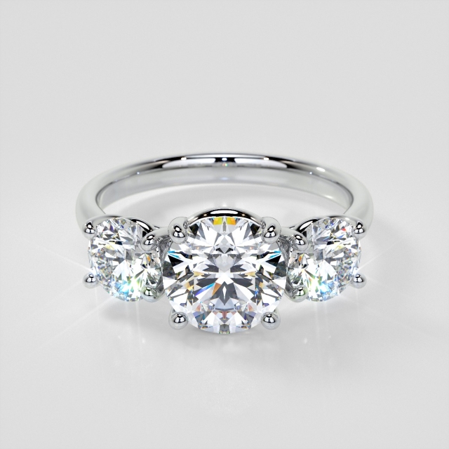 Lab Grown Diamond Round Cut Three-Stone Engagement Ring with Accents