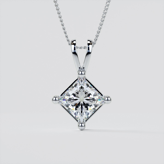 Lab Grown Diamond Princess Cut Solitaire Pendant With Diamond Cut Cable Chain