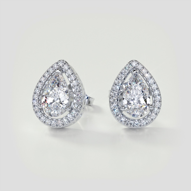 2.26CT Lab Grown Diamond Pear Cut Double Tier Halo Earrings