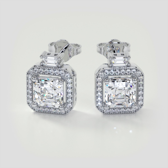 3.38CT Lab Grown Diamond Asscher Cut Halo Earrings