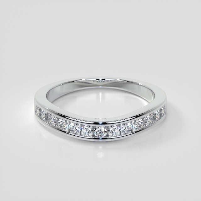 Princess Round Cut Channel Wedding Band Set with Lab Grown Diamond Accents 