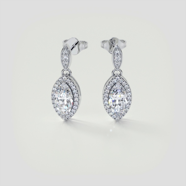2.44CT Lab Grown Diamond Marquise Cut Drop Style with Embellished Bail Earrings