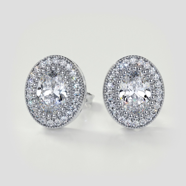 2.36CT Lab Grown Diamond Oval Cut Milgrain Halo Earrings