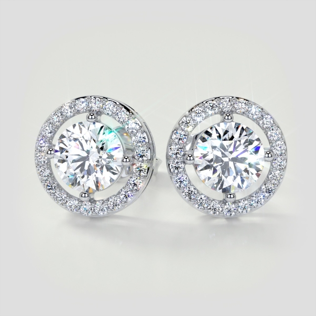 2.44CT Lab Grown Diamond Round Cut Halo Earrings