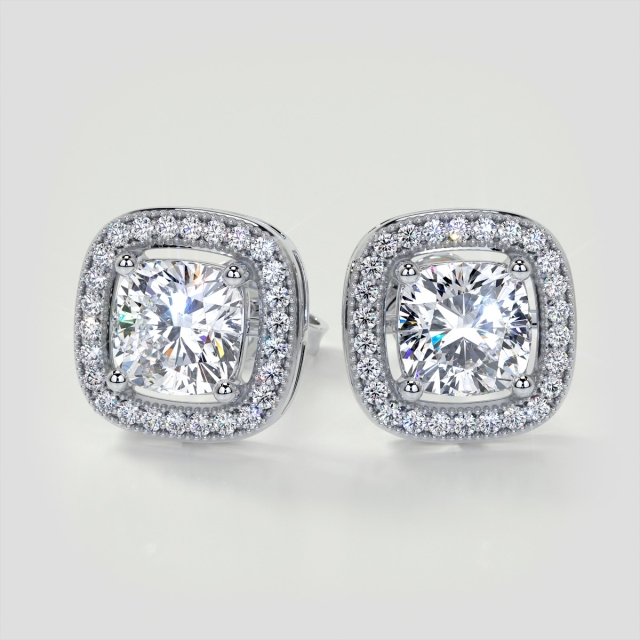 2.76CT Lab Grown Diamond Cushion Cut Beaded Halo Earrings