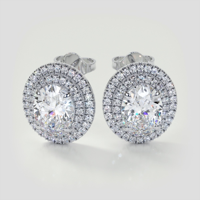 5.8CT Lab Grown Diamond Oval Cut Prong Set Double Tier Halo Earrings