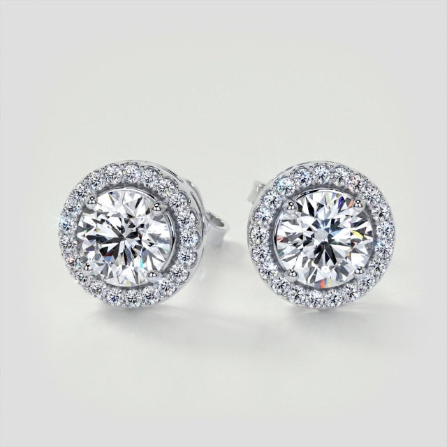 2.32CT Lab Grown Diamond Round Cut Prong Set Tier Halo Earrings