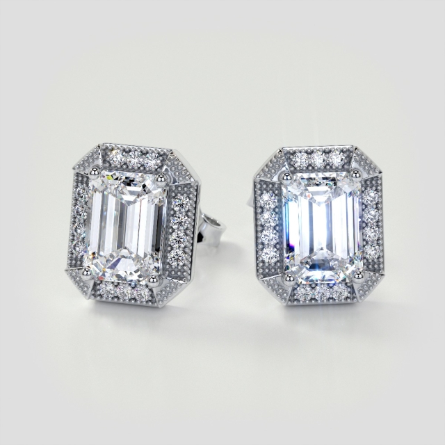2.14CT Emerald Cut Halo Earrings