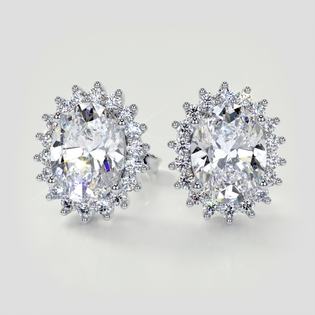 3.04CT Lab Grown Diamond Oval Cut Double Halo Earrings