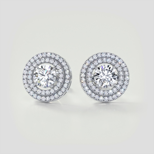 2.52CT Lab Grown Diamond Round Cut Double Pave Style Halo Earrings