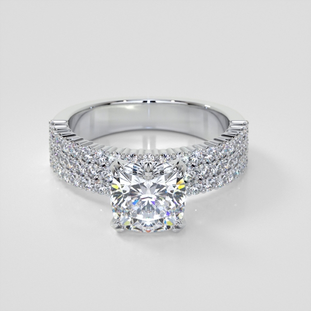 Shop: Lab Grown Diamond Cushion Cut 3-Row Bar Set Style Engagement Ring