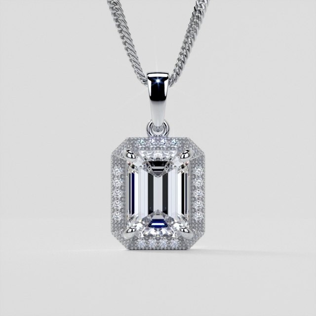 2.59CT Lab Grown Diamond Emerald Cut Halo Pendant