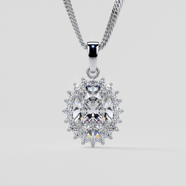 3.3CT Lab Grown Diamond Oval Cut Halo Pendant