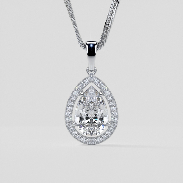 2.27CT Lab Grown Diamond Pear Cut Color Halo Pendant
