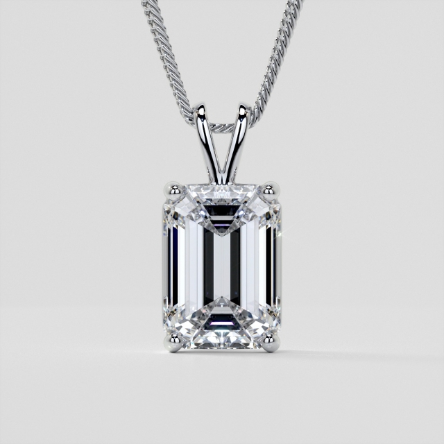 Lab Grown Diamond Emerald Cut Solitaire Pendant With Diamond Cut Cable Chain