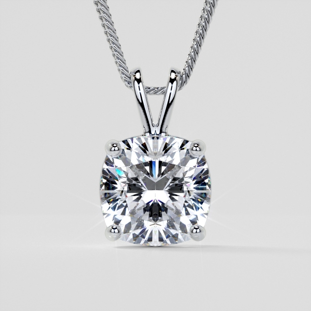 Lab Grown Diamond Cushion Cut Solitaire Pendant With Diamond Cut Cable Chain