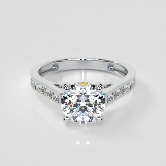 Lab Grown Diamond Round Cut Engagement Ring With Baguettes Accents