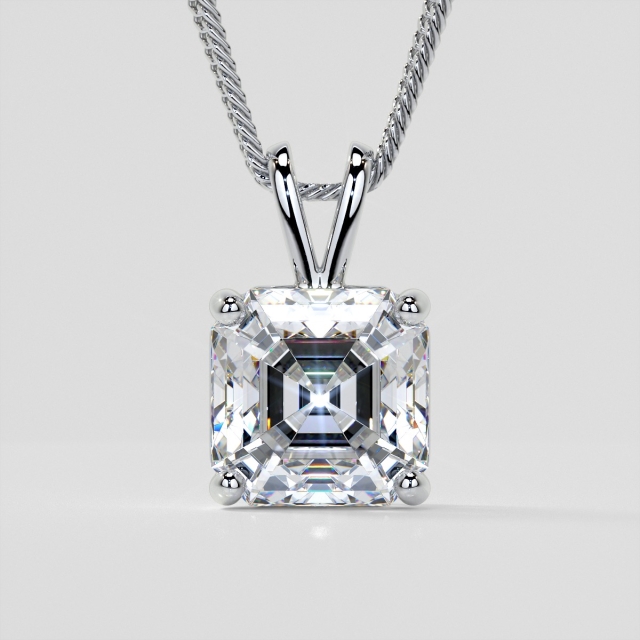 Lab Grown Diamond Asscher Cut Solitaire Pendant With Diamond Cut Cable Chain