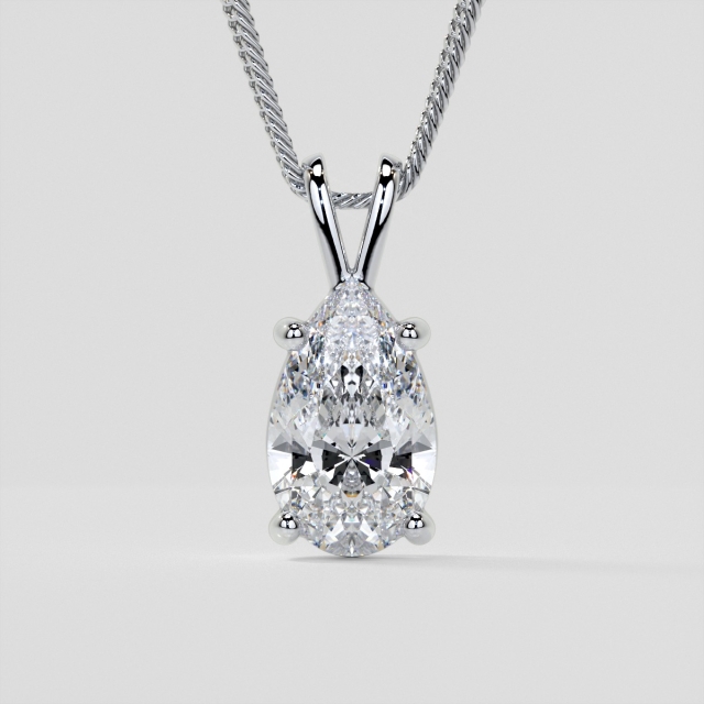 Lab Grown Diamond Pear Cut Solitaire Pendant With Diamond Cut Cable Chain