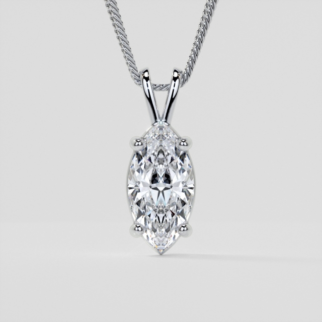 Lab Grown Diamond Marquise Cut Solitaire Pendant With Diamond Cut Cable Chain