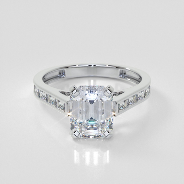Lab Grown Diamond Emerald Cut Engagement Ring with Baguettes 