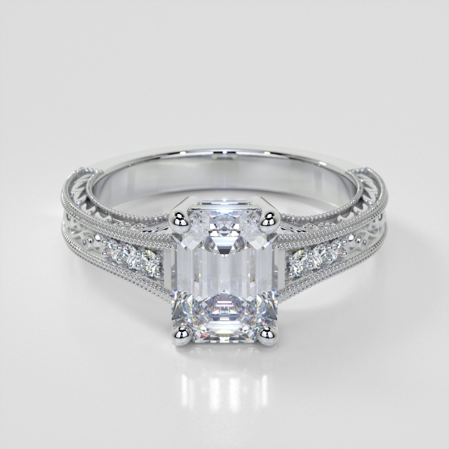 Lab Grown Diamond Emerald Cut Filigree Engagement Ring