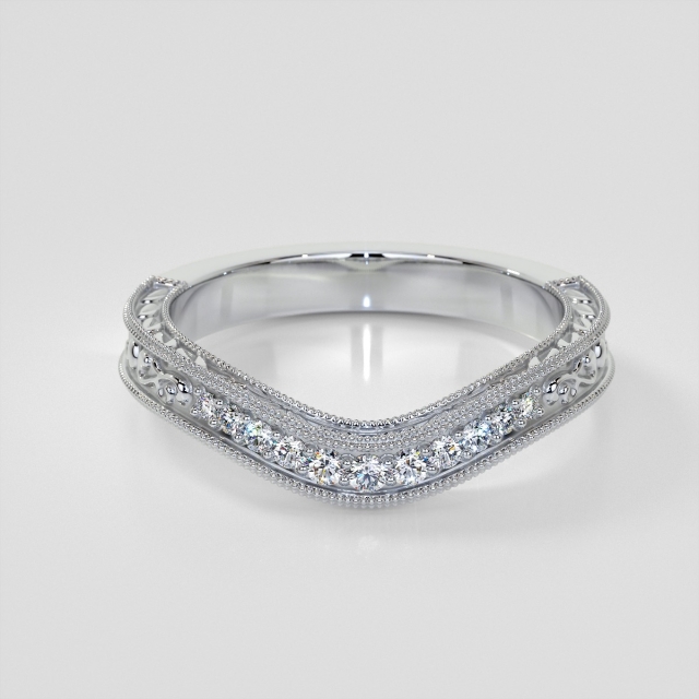 Round Cut Wedding Band with Milgrain and Scroll Design Set with Lab Grown Diamonds 