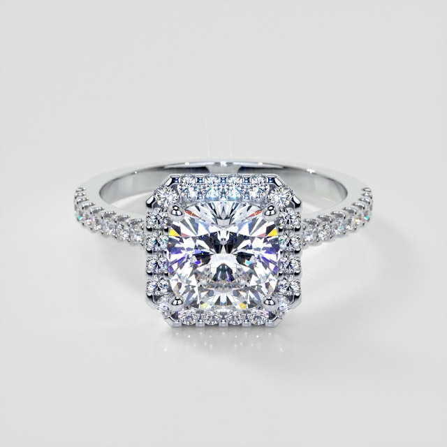 Lab Grown Diamond Cushion Cut Scalloped Halo Engagement Ring