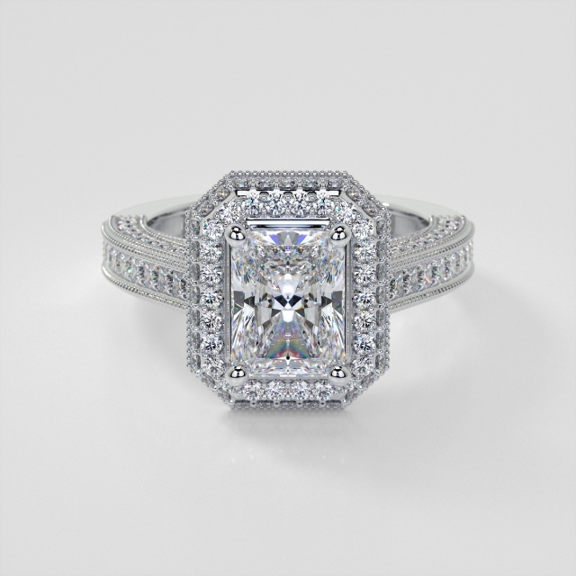 Lab Grown Diamond Double Tier Halo Radiant Cut Engagement Ring