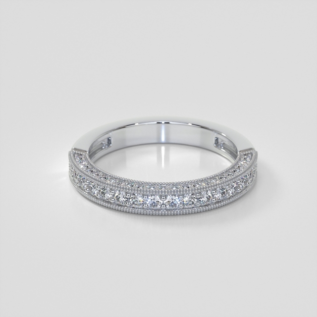 Round Cut Wedding Band with Pavé Style Setting Set with Lab Grown Diamonds 
