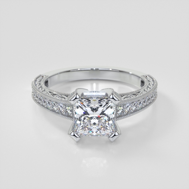 Lab Grown Diamond Princess Cut Filigree Engagement Ring with Accents