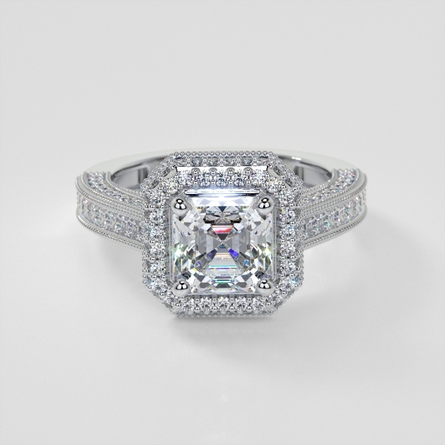 Lab Grown Diamond Pavé-Style Asscher Cut Cathedral Engagement Ring