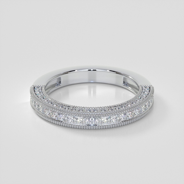 Lab Grown Diamond Channel Set Princess Cut Wedding Band with Pavé Style Round Stones