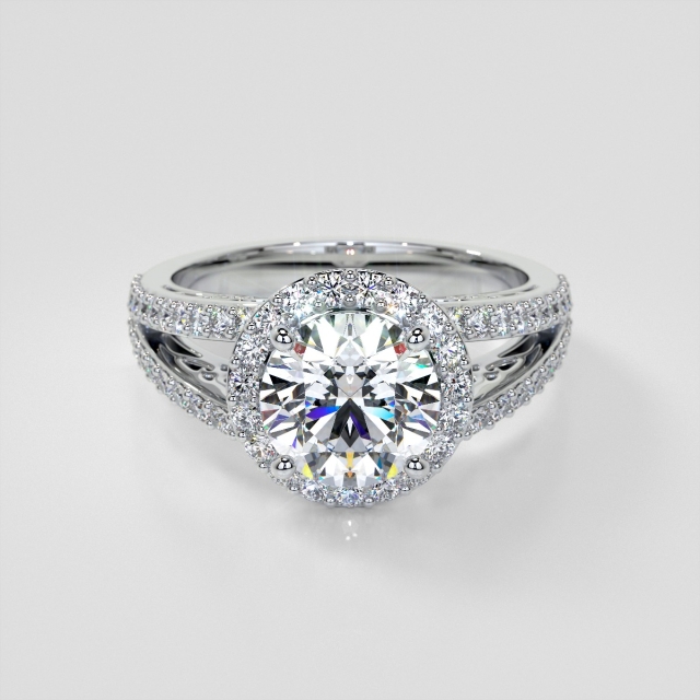 Lab Grown Diamond Round Cut Engagement Ring with Filigree Split Shanks
