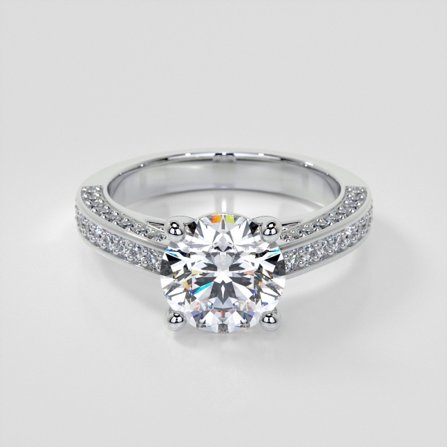 Lab Grown Diamond Round Cut Cathedral Engagement Ring with Channel Set Accents