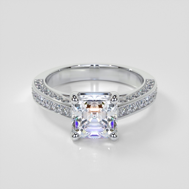 Lab Grown Diamonds Asscher Cut Channel Set Cathedral Engagement Ring with Accents