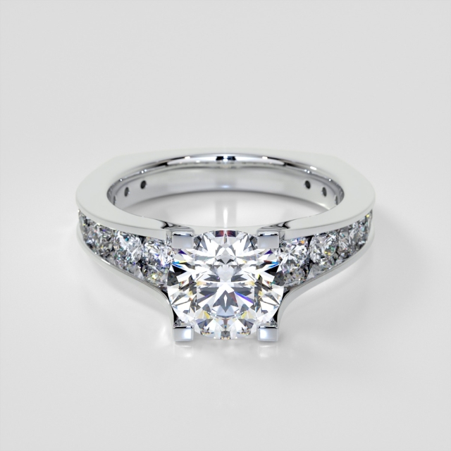 Lab Grown Diamond Round Cut Euro Style Engagement Ring with Channel Set Accents