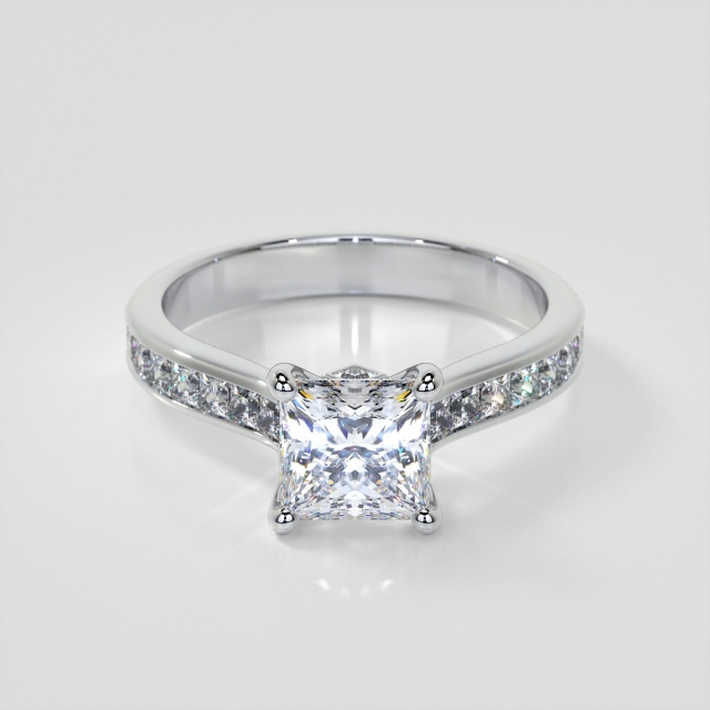 Lab Grown Diamond Princess Cut Channel Set Cathedral Style Engagement Ring