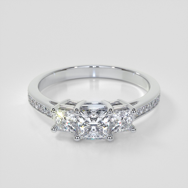 Lab Grown Diamond Princess Cut Three Stone Engagement Ring with Accents