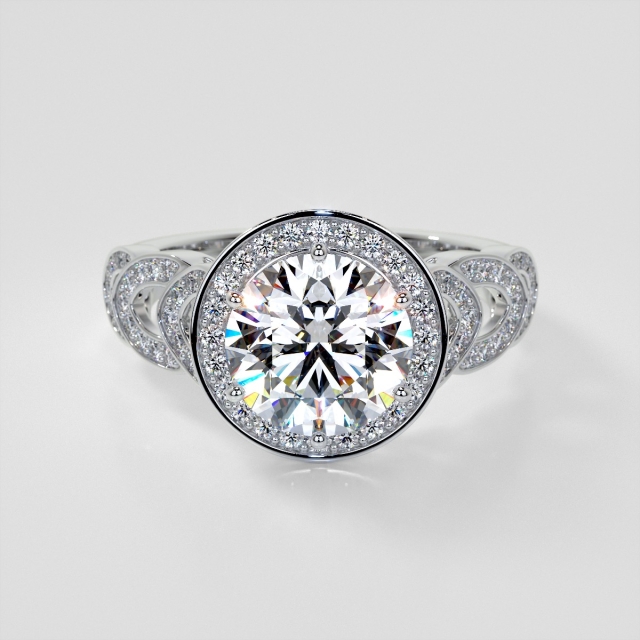 Lab Grown Diamond Round Cut Halo Cathedral Style Engagement Ring with Accents
